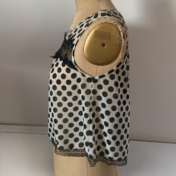 🍀 $10 3/$25! American Rag silky poly georgette sheer polka dot lace top S - Picture 3 of 8